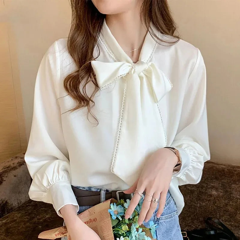 Casual Elegant Satin Chiffon Blue Blouse