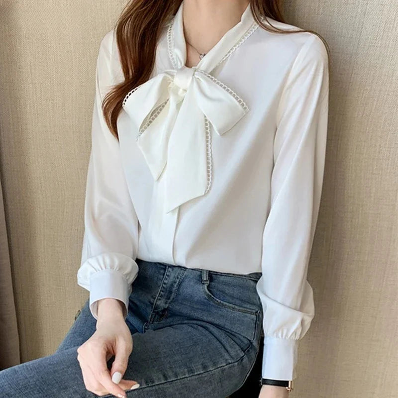 Casual Elegant Satin Chiffon Blue Blouse