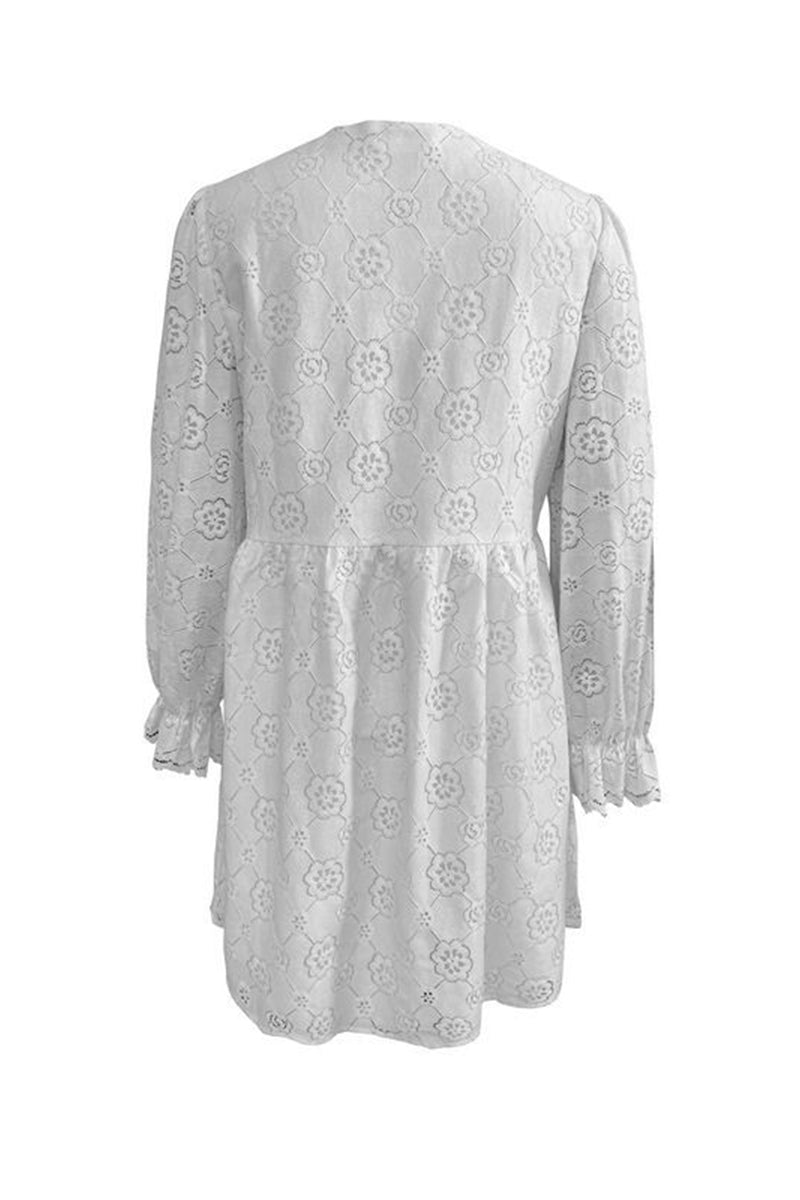 Casual Hook Flower Buttons V Neck A Line Dresses - Fashionpara