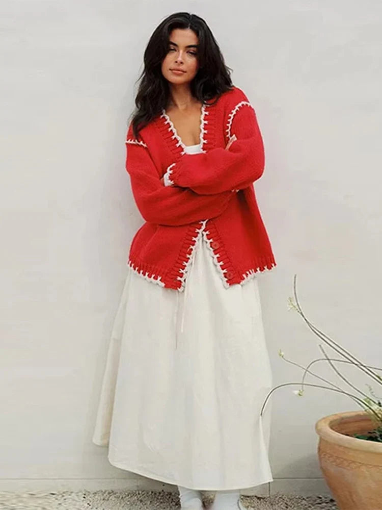 Casual Beige V-Neck Long Sleeves Knitted Cardigan 5