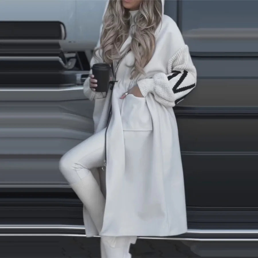 Casual Long Patchwork Lace-Up Overcoat