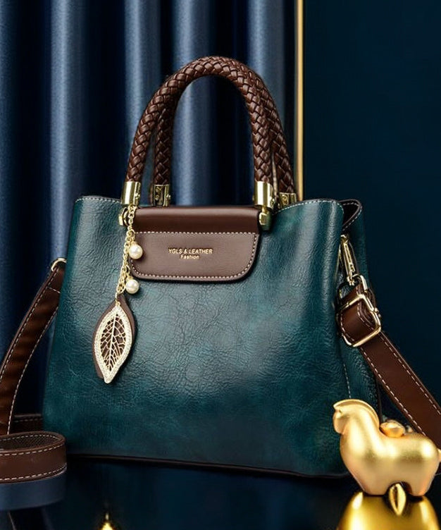 Casual Peacock Blue Large Capacity Leather Tote Handbag