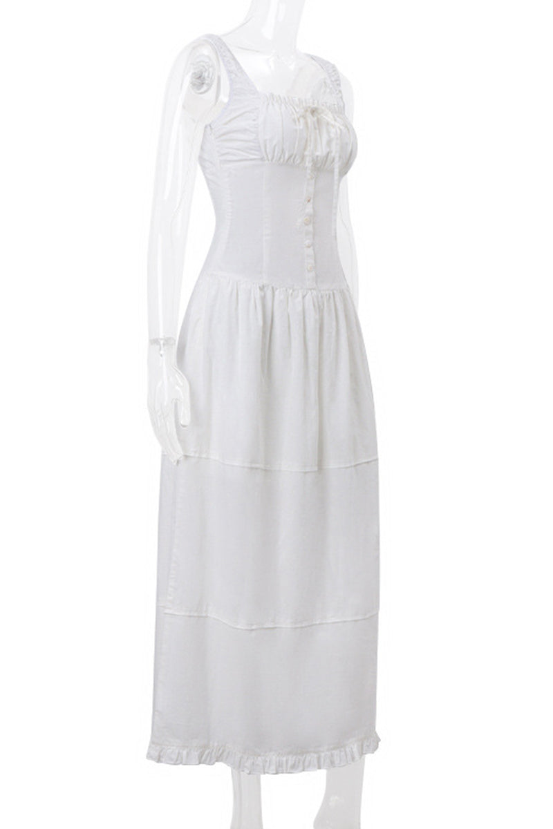 Casual Ruched Square Neck Long Dresses