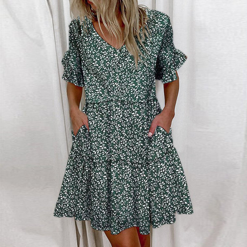 Summer Short Sleeve Floral Print Beach Dresses 8