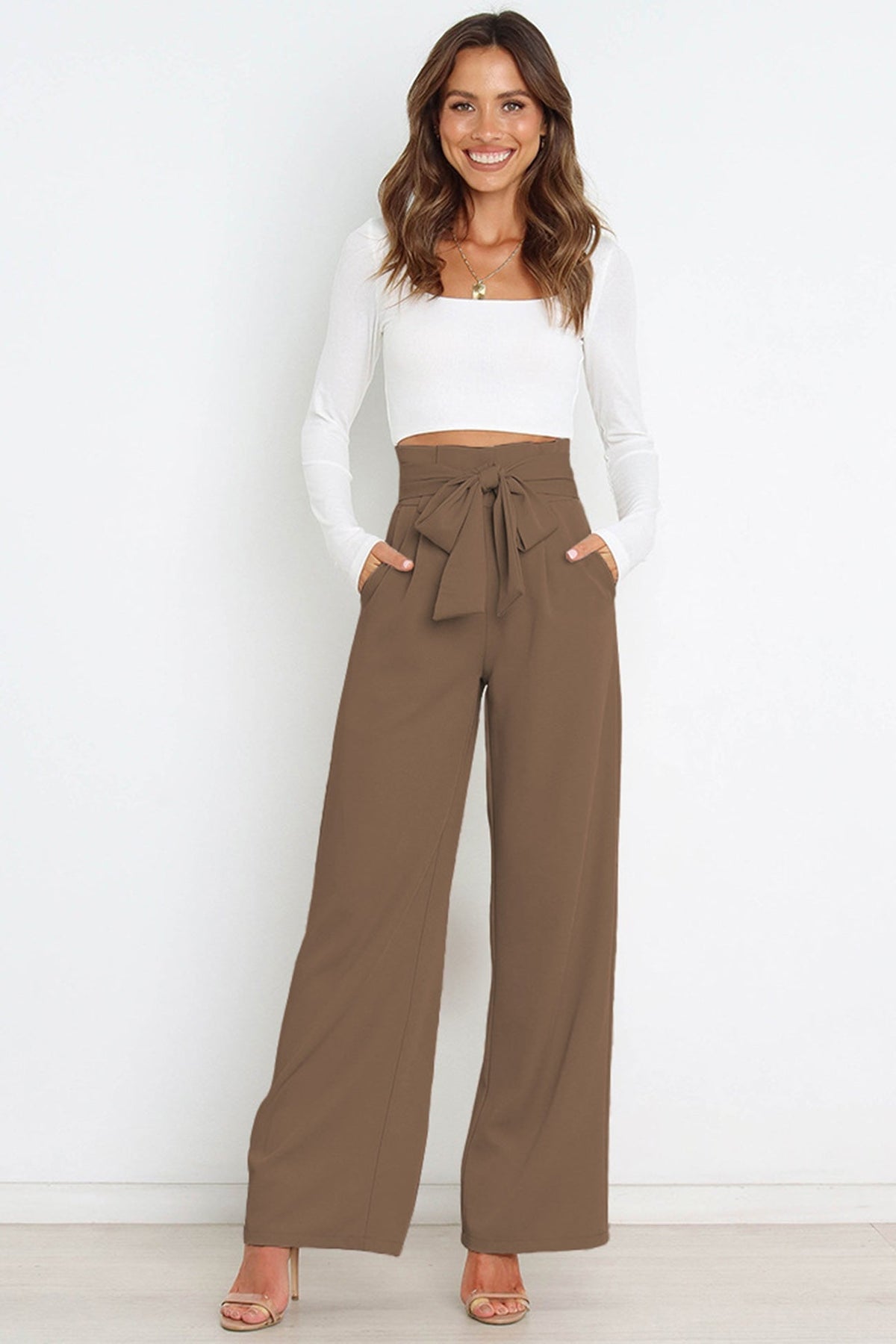 Casual Tie-Front Loose Straight Long Pants