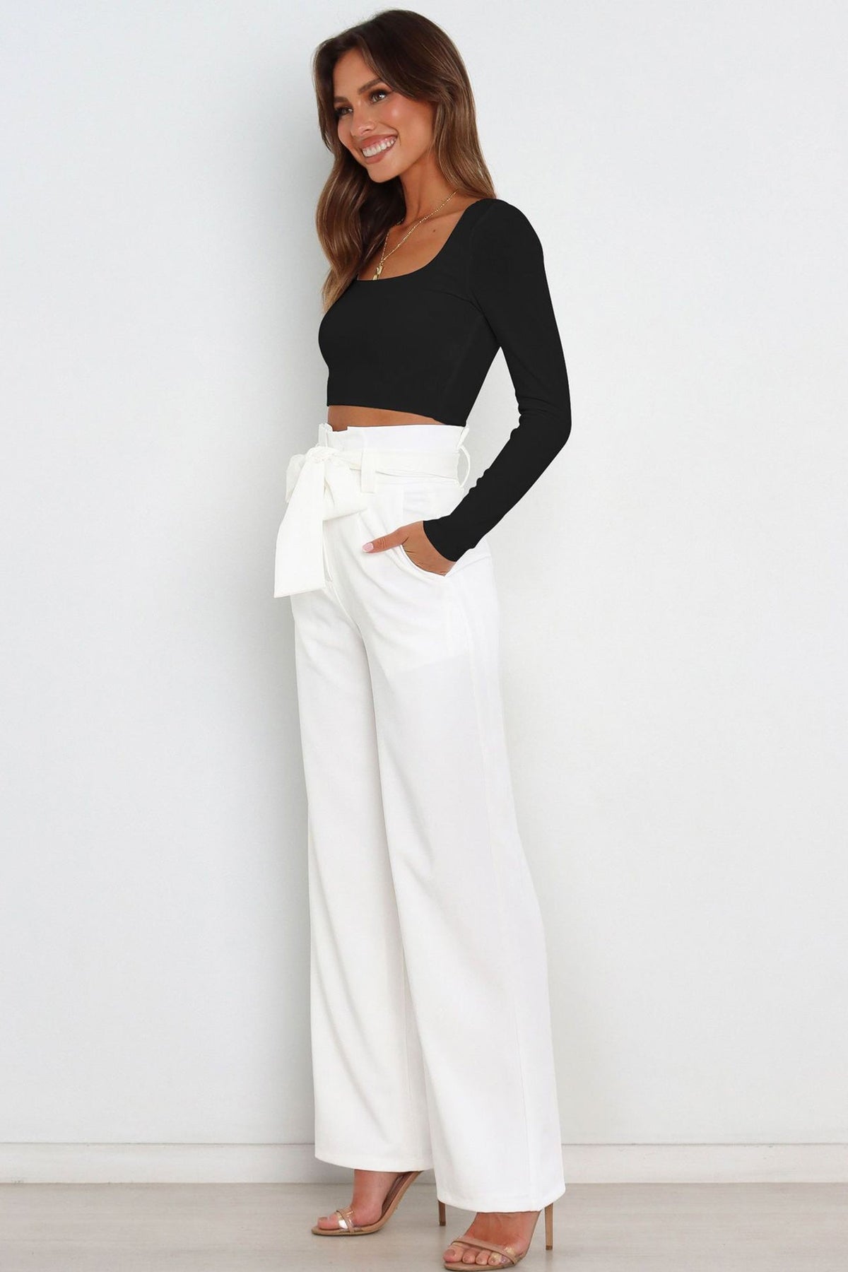 Casual Tie-Front Loose Straight Long Pants