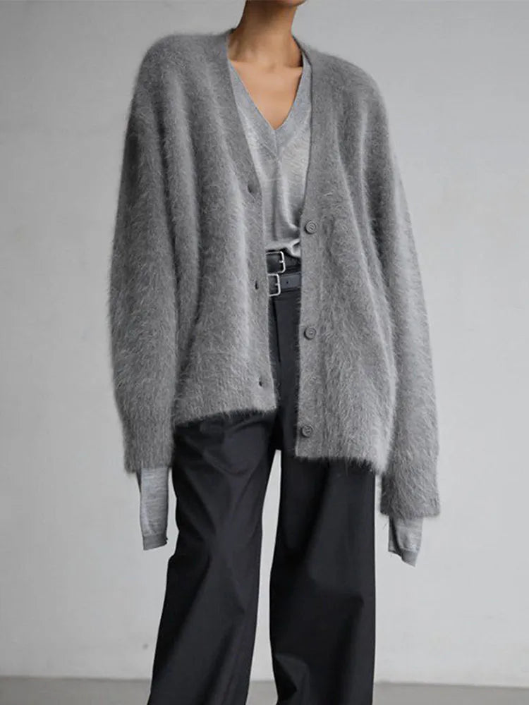 Furry Button Long Sleeve Cardigan