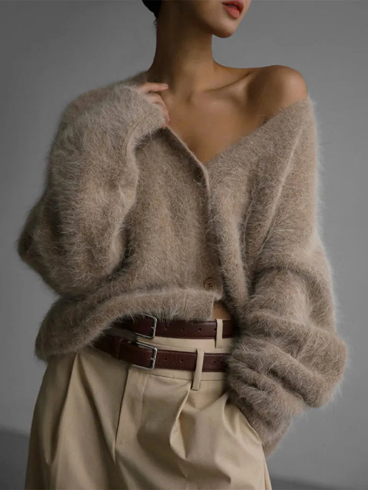 Furry Button Long Sleeve Cardigan 4