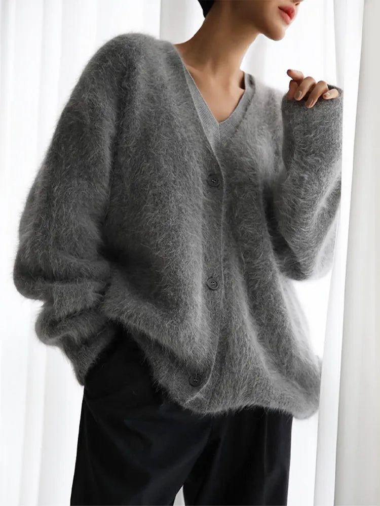 Furry Button Long Sleeve Cardigan 8
