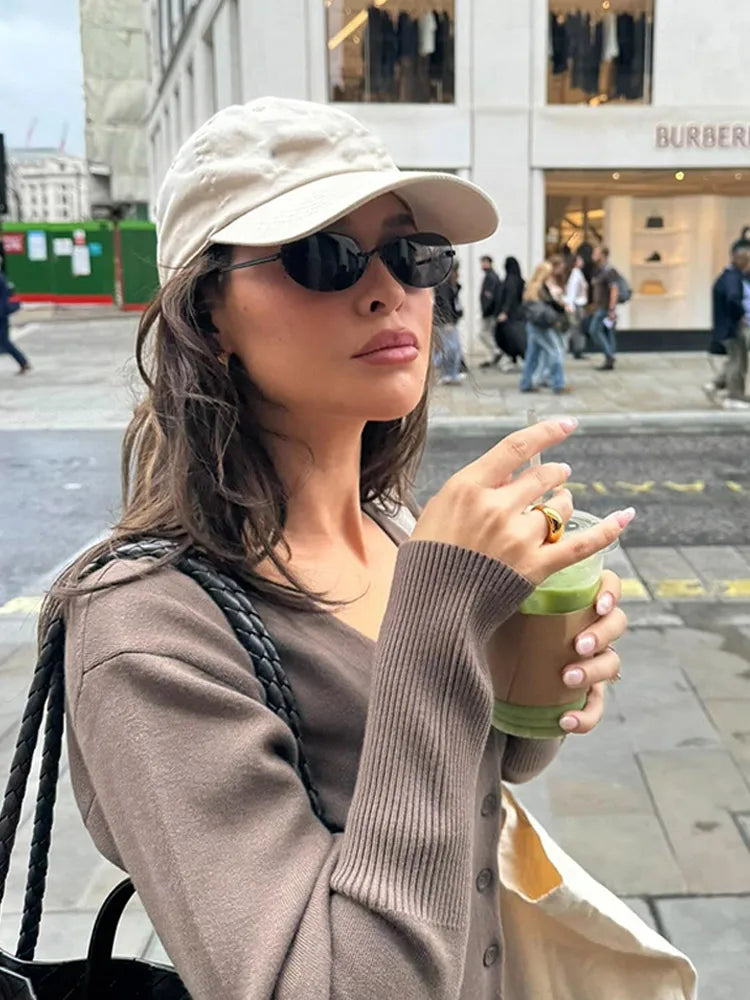 V-neck Solid Color Long Sleeve Cardigan