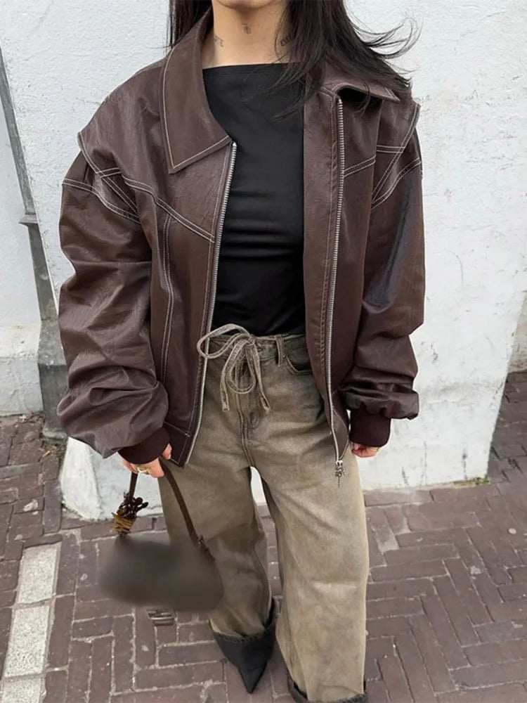 Casual Zipper Solid Retro Lapel Long Sleeved Short Coats - Fashionpara