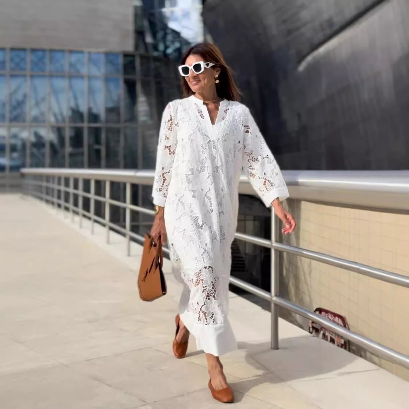 Casual Loose Beach Vacation Blouse Lace Shirt Dress - Fashionpara