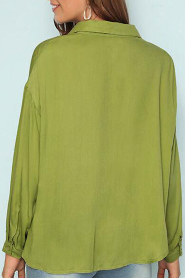 Casual Green V-neck Shirt - Fashionpara