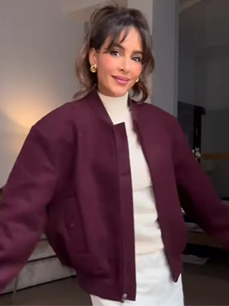 Burgundy Zipper Short Coat