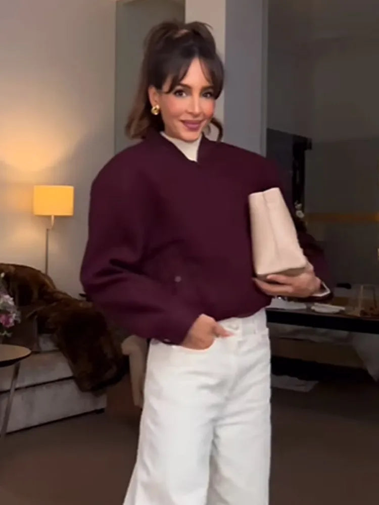 Burgundy Zipper Short Coat