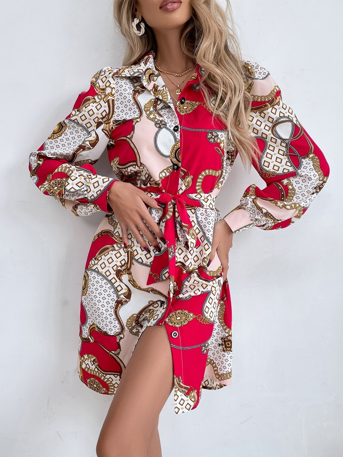Chain Print Shirt Dress - Fashionpara