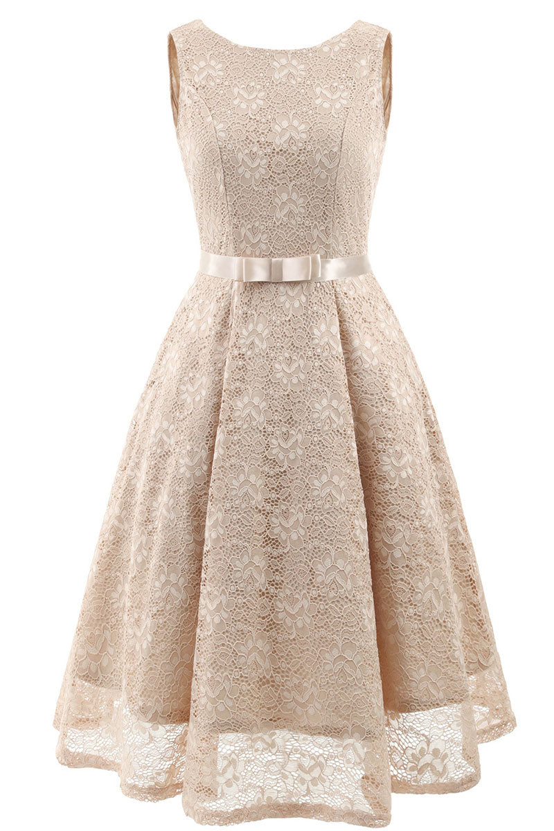 Champagne Sleeveless A-line Princess Prom Dress