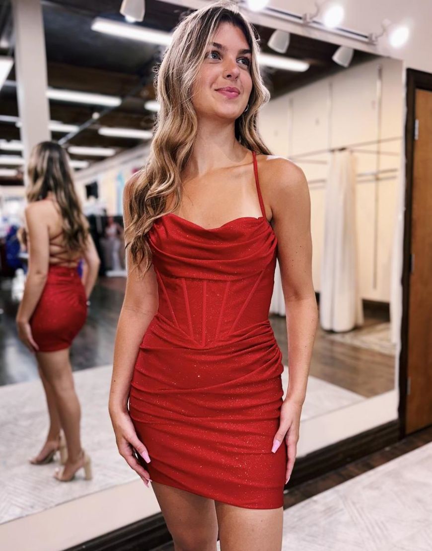 Charming Bodycon Corset Back Glitter Homecoming Party Dress - Fashionpara