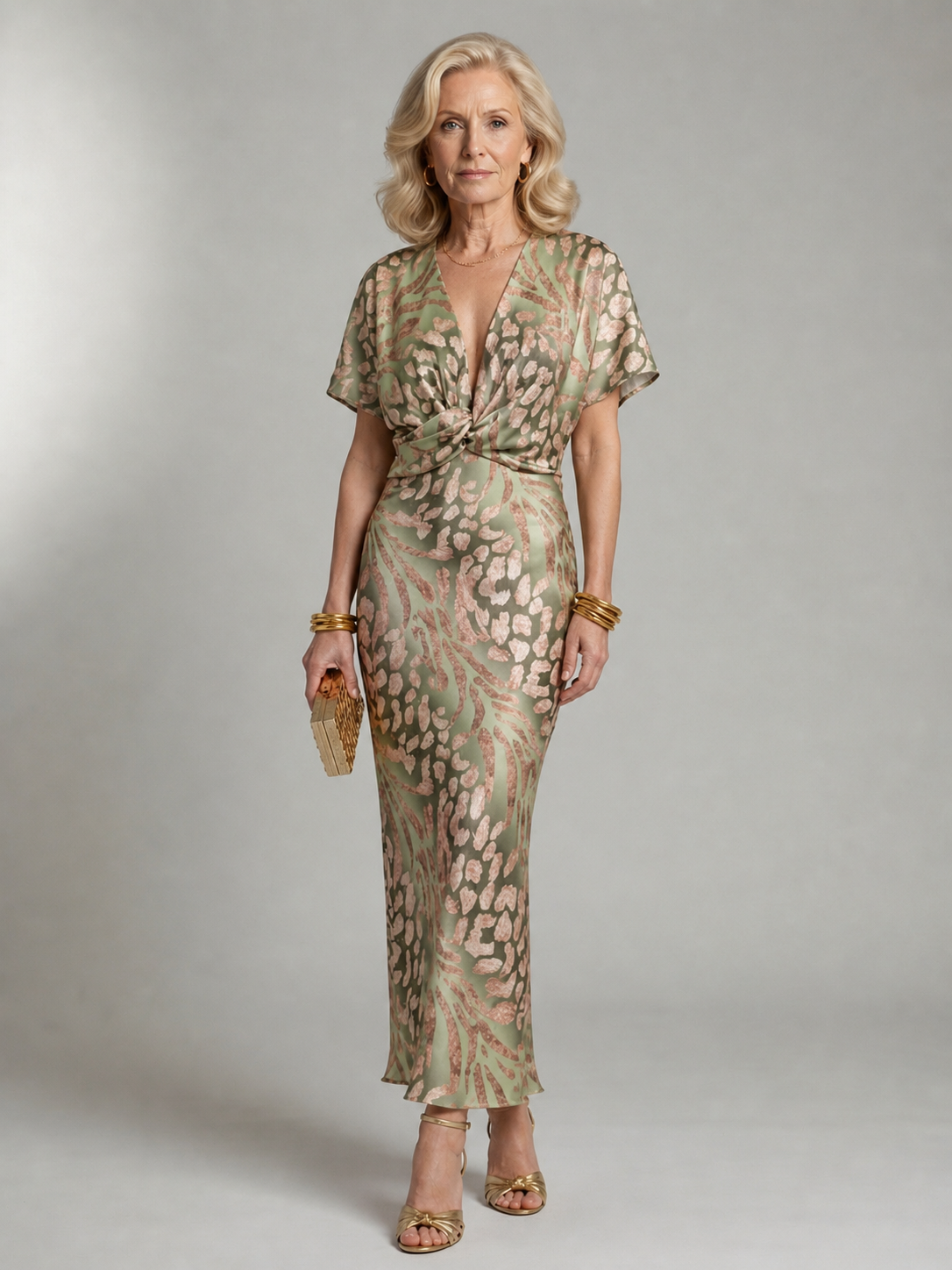 Floral Print V-Neck Twist Waist Short Sleeve Midi Dress 2