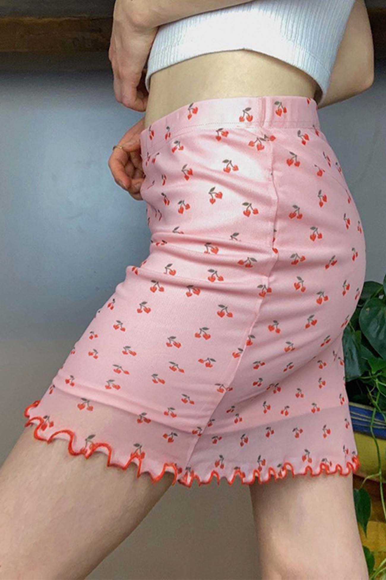 Cherry Printed Mesh Mini Skirt