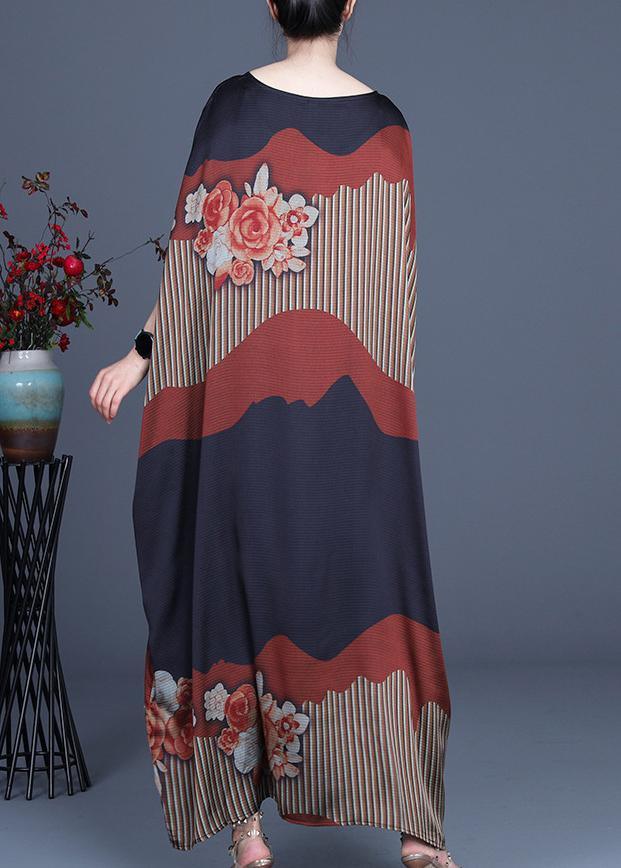Patchwork Mixed Print Batwing Sleeve Open Side Kaftan Maxi Dress - View 5