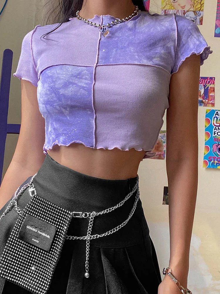 Tie-Dye Sequin Patch Crop Top