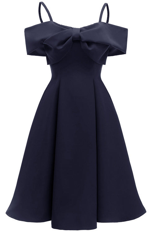 Chic Dark Navy Off-the-shoulder A-line Prom Dress