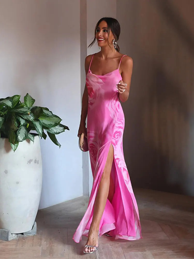 Chic V-neck Beach Ruffles Backless Floral Dress