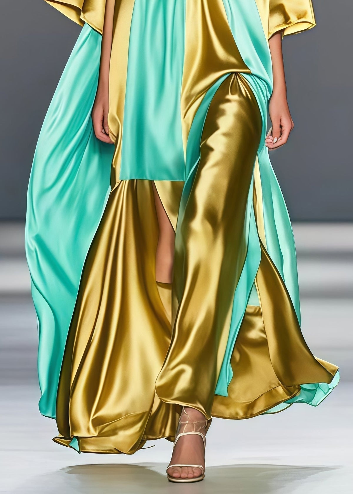 Deep V-Neck Kimono Sleeve Center Slit Draped Panel Maxi Gown - View 4
