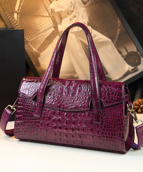 Chic Orange Alligator Pattern Faux Leather Tote Handbag