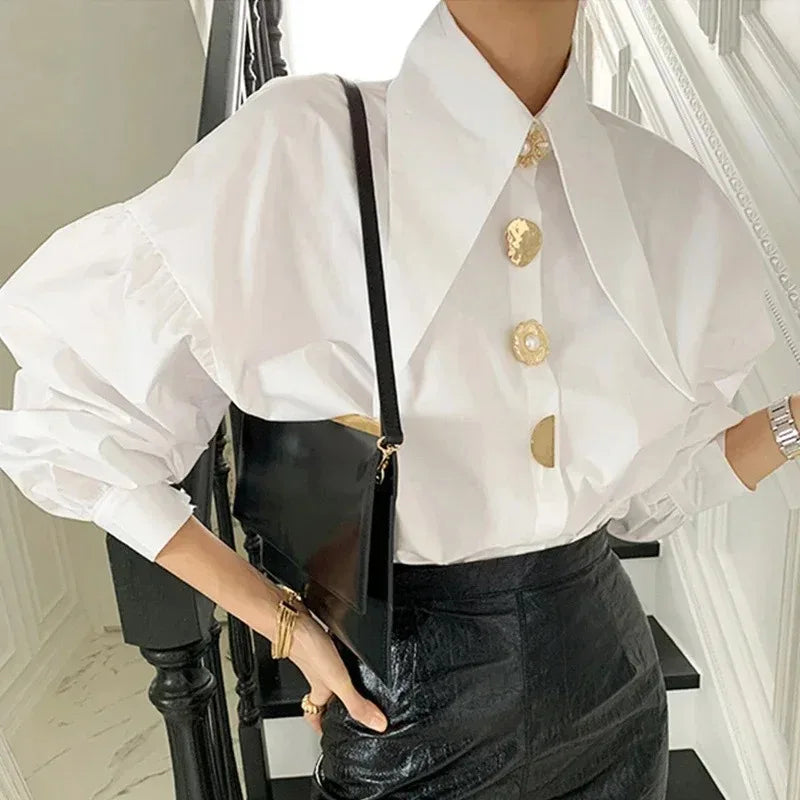 Sharp Corner Cotton Long Sleeve Office Blouse