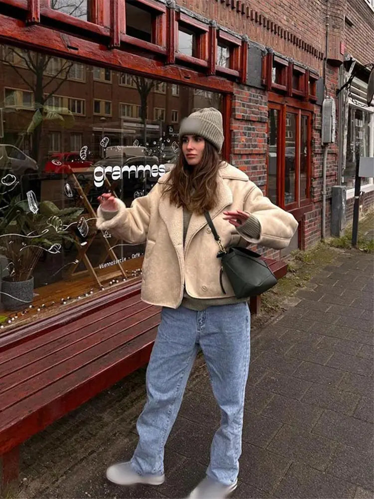 Warm Thick Long Sleeved Fleece Leather Jacket 6