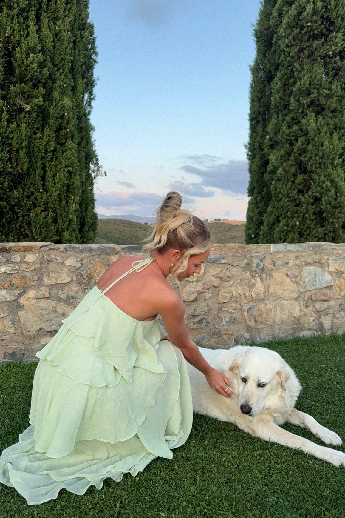 Chic A Line Halter Neck Light Green Long Prom Dress with Ruffles