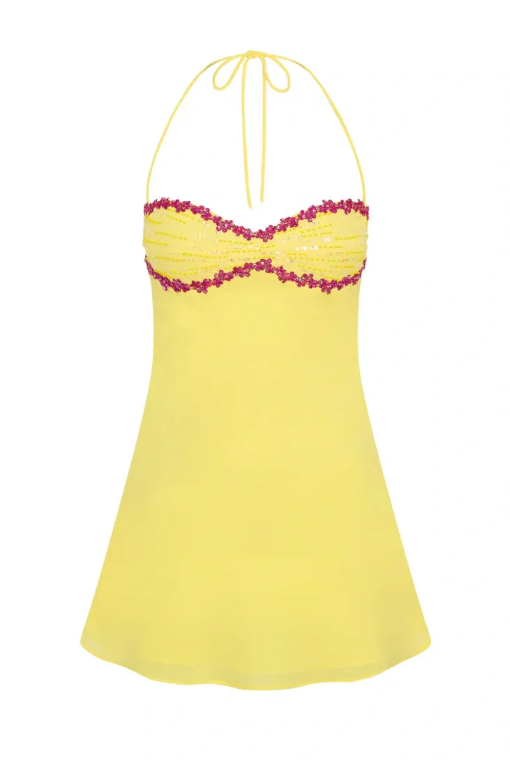 Chic A Line Spaghetti Straps Yellow Short Homecoming Dress with Sequins