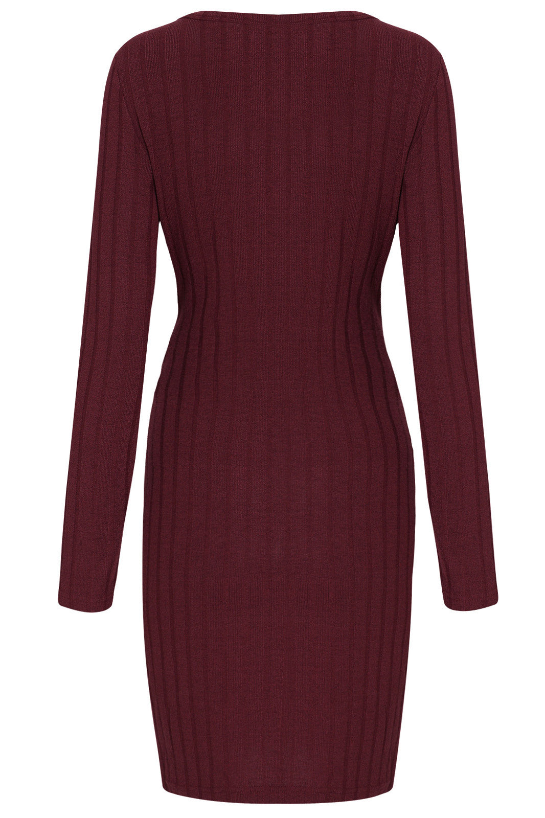 Ribbed Knit Round Neck Long Sleeve Tie-Waist Bodycon Midi Dress