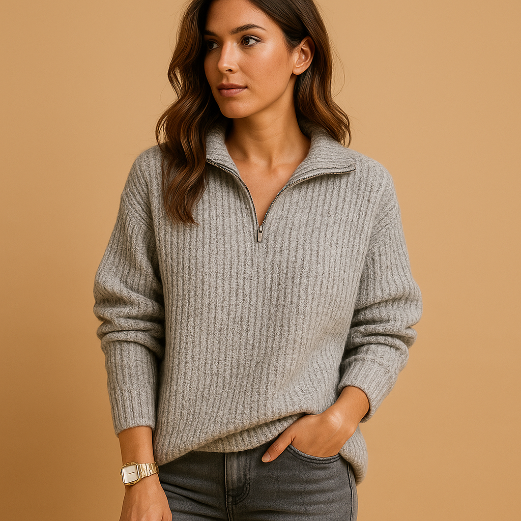 Half Zip Ribbed Long Sleeve Collared Sweater 3