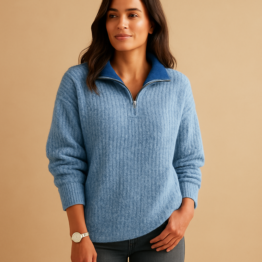 Half Zip Ribbed Long Sleeve Collared Sweater 4