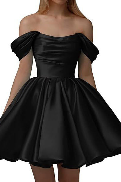 Chic Black Off-Shoulder A-Line Party Homecoming Dress