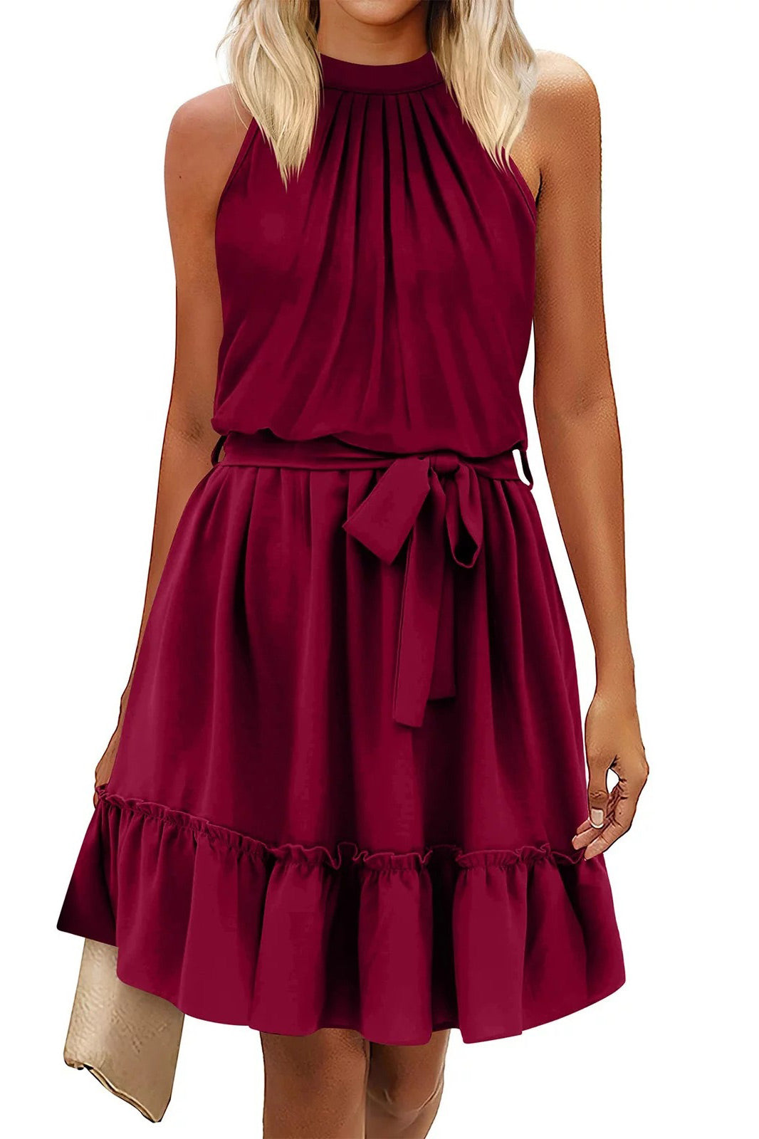 Short Burgundy Chiffon Sleeveless Summer Dress