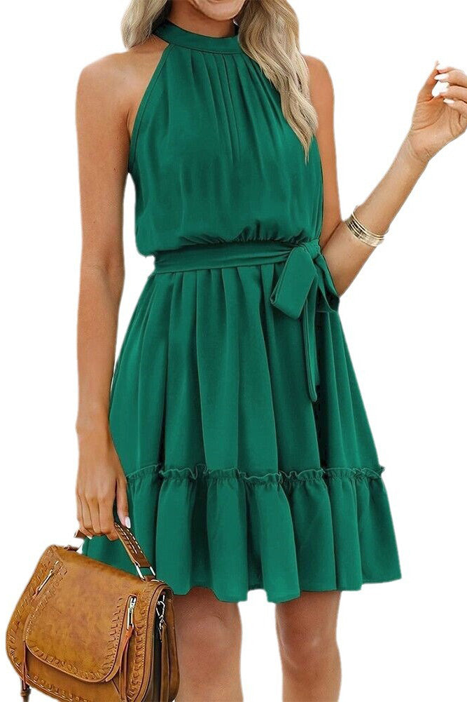 Short Burgundy Chiffon Sleeveless Summer Dress