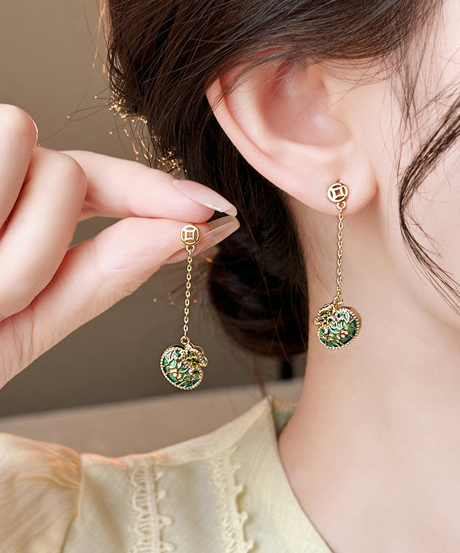 Gold Copper Alloy Money Bag Tassel Drop Earrings