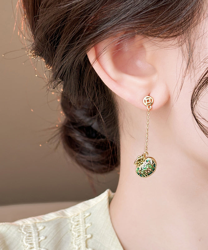Gold Copper Alloy Money Bag Tassel Drop Earrings