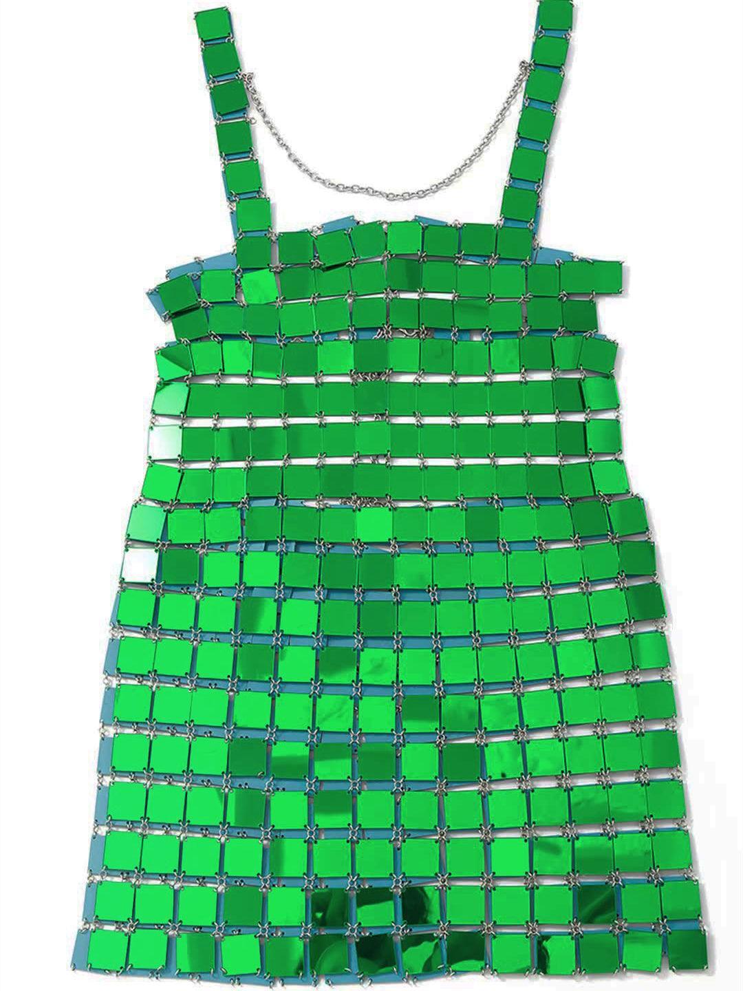 Christina Chainmail Split Green Mini Dress