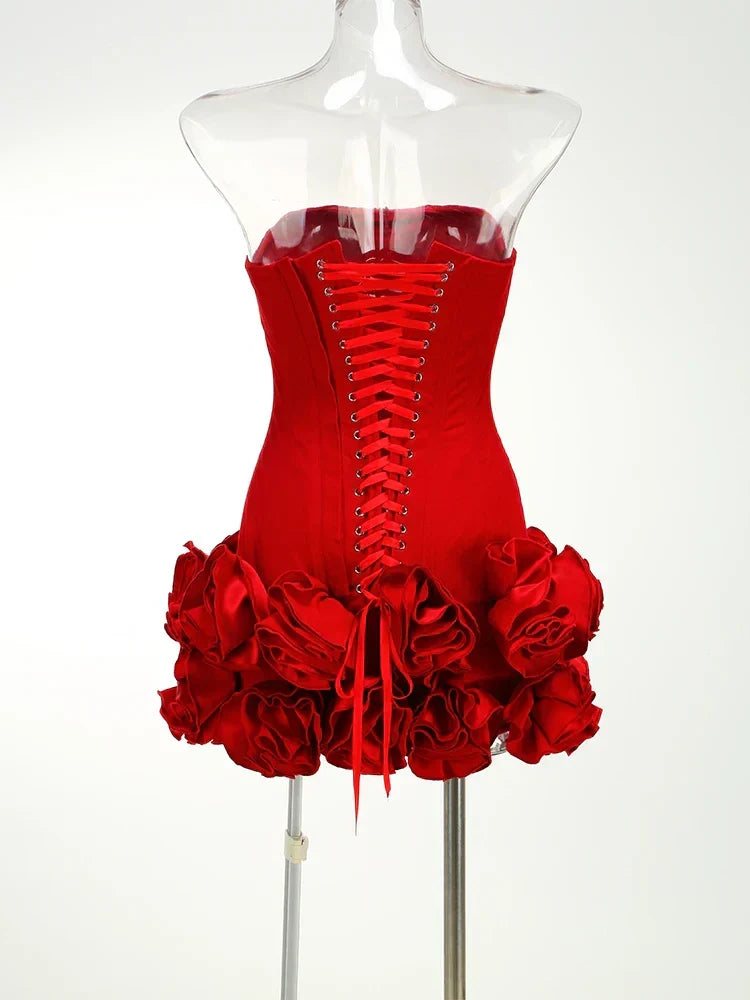 Strapless Corset Ruffle Hem Bodycon Mini Dress