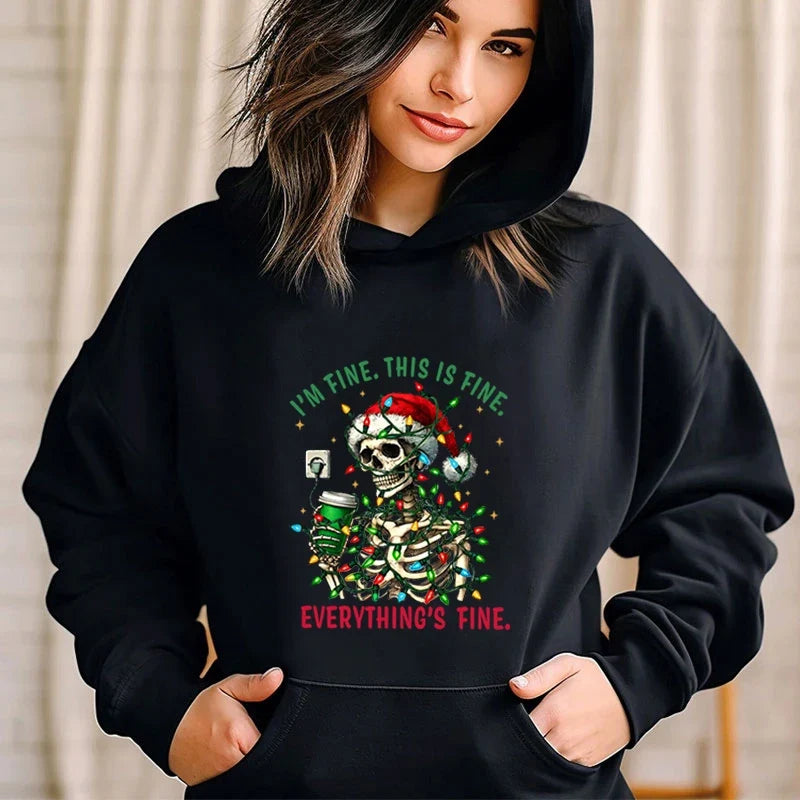 Casual Christmas Skull Print Cozy Hoodie 7