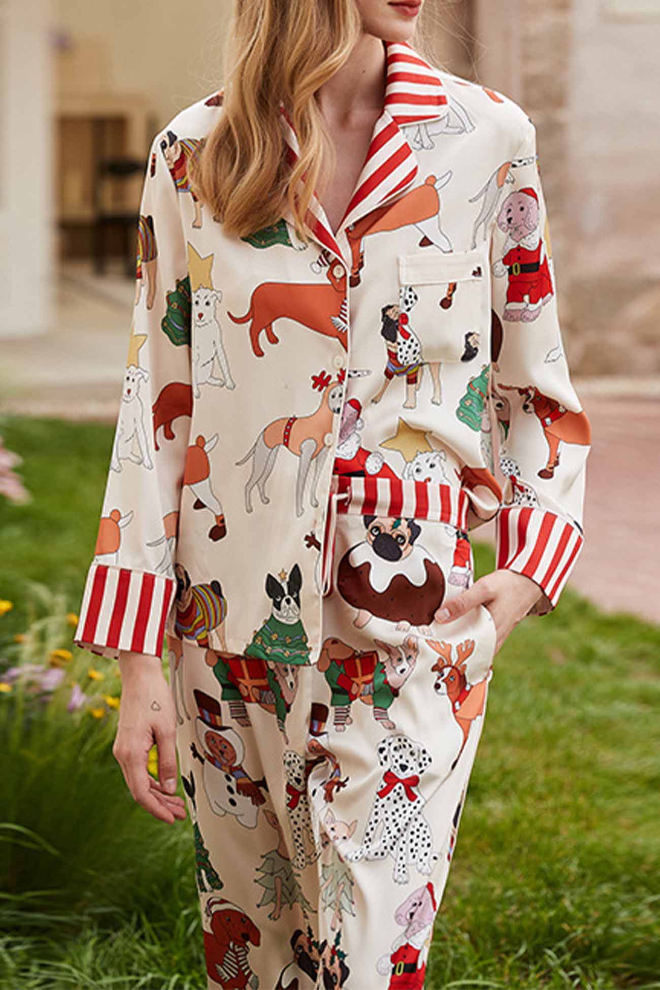 Christmas Dog Long Sleeve Long Pants Loungewear