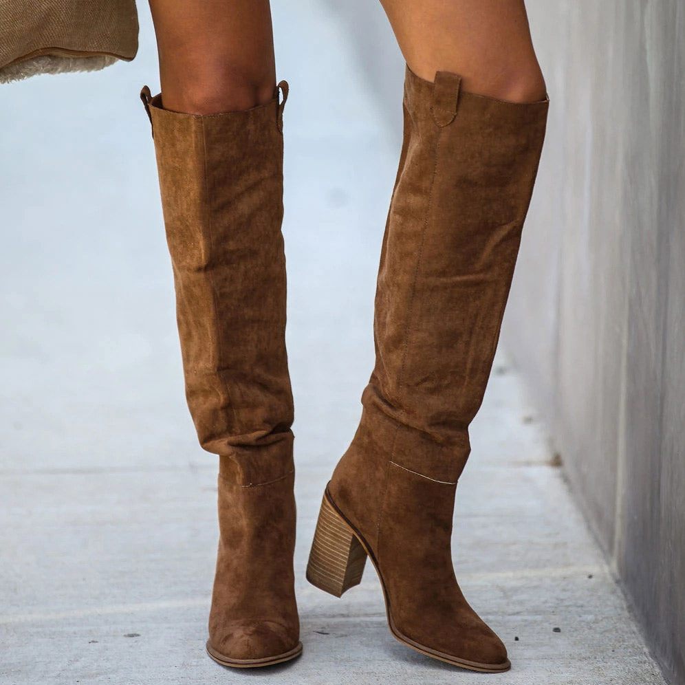 Chunky Heel Large Size High Heel Suede Boots