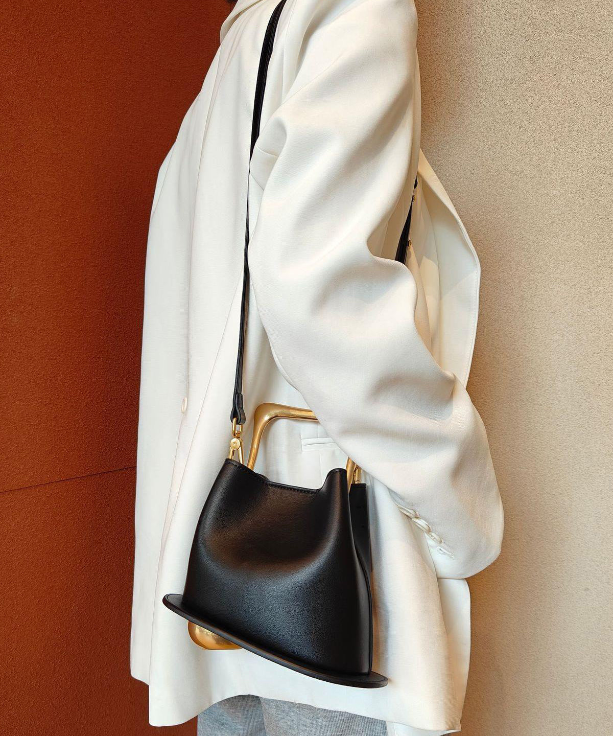 Classy Black Asymmetric Design Calf Leather Satchel Handbag