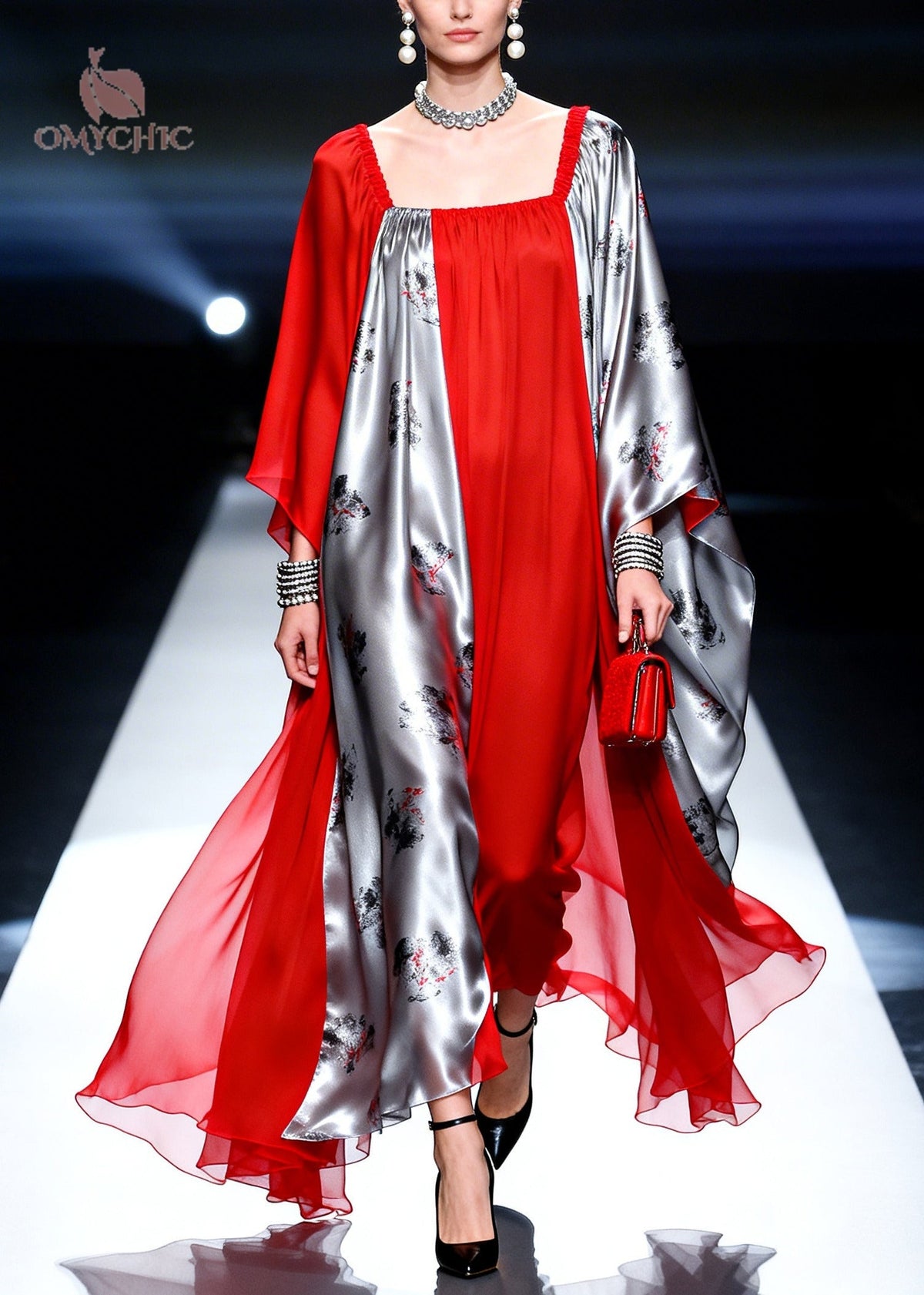Classy Red Asymmetrical Patchwork Chiffon Maxi Dress Summer