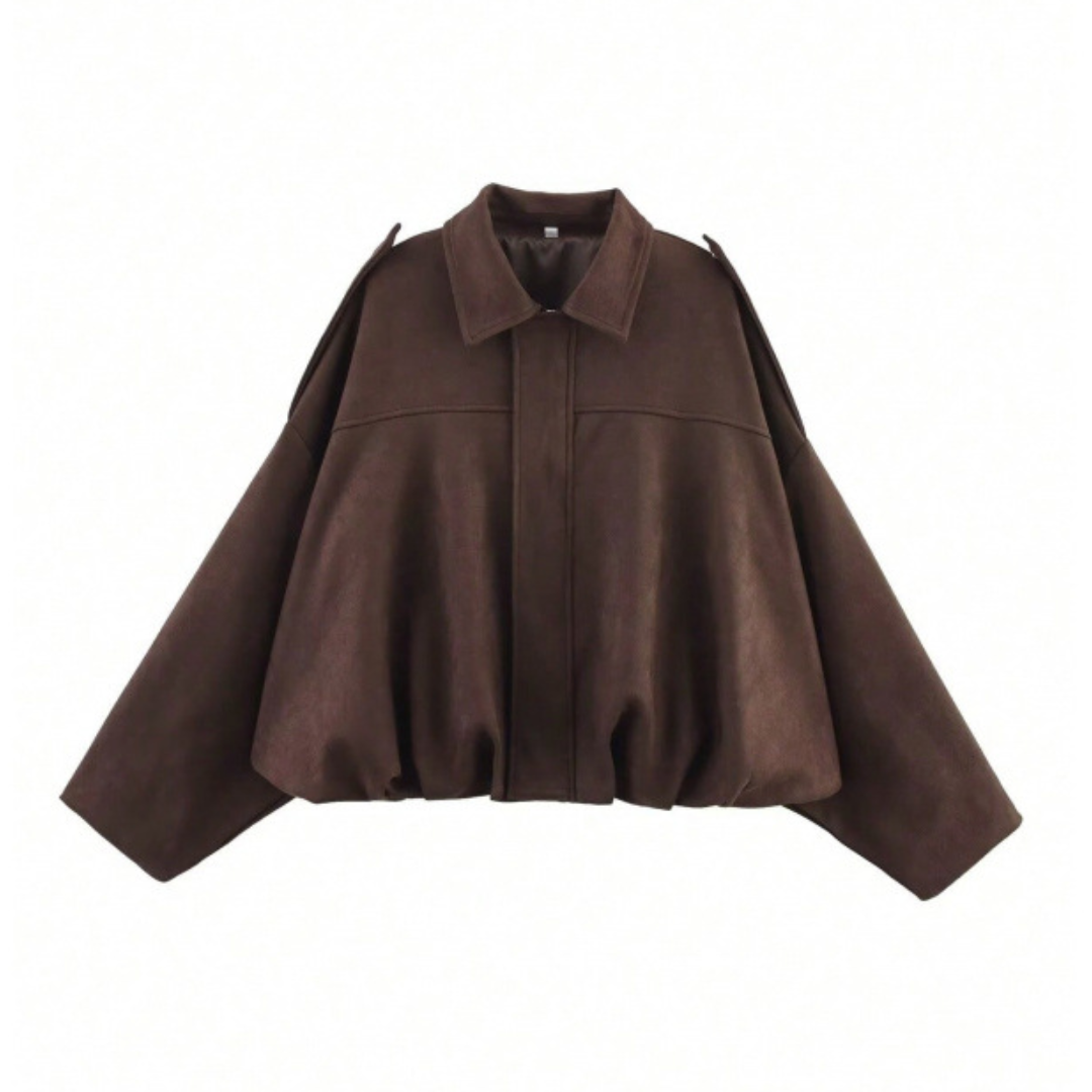 Suede Look Spread Collar Zip Front Bomber Jacket 5